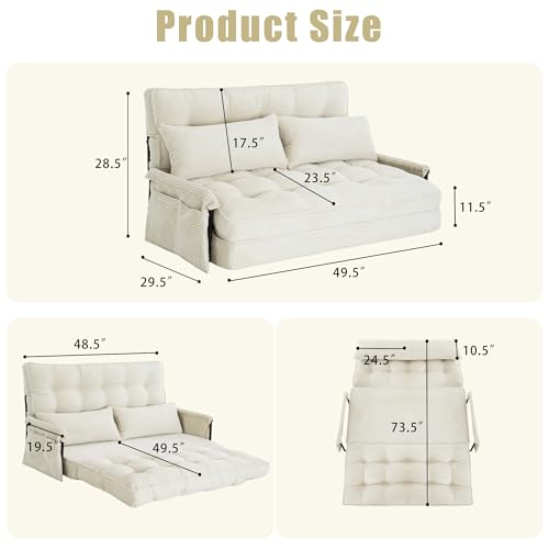 Image of 5-Position Adjustable Floor Sofa Couch,Multi-Functional Bean Bag Bed,Foldable Lazy Sofa Sleeper Bed with Armrest,Ideal for Reading and Playing (Beige)