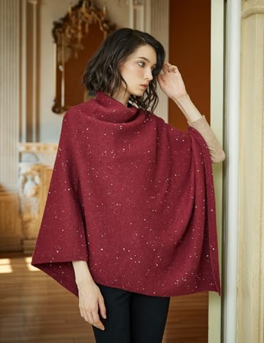 Image of BEAUTELICATE Women Wool Poncho Knitted Tweed Wool Sweater Pullover Pile Collar Cape
