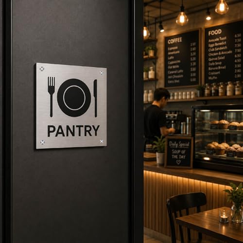 Image of Pantry Sign Board for Office, Restaurant, Hotel, Mall & Commercial Spaces | Durable Wall Mounted Pantry Door Sign | Premium Silver Finish Name Plate Stainless Steel