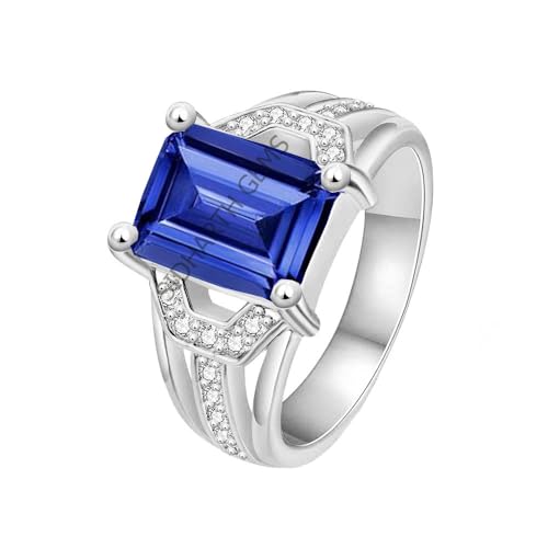 Bague saphir bleu ajustable cadeau idéal en plaqué argent
