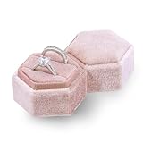 Light Pink Velvet Jewelry Ring Box, 2 Slot Pink Jewelry Ring Gift Box, Hexagon Vintage Ring Box with Detachable Lid, Double Ring Holder Box for Engagement, Wedding, Ceremony, Proposal, Photoshoots