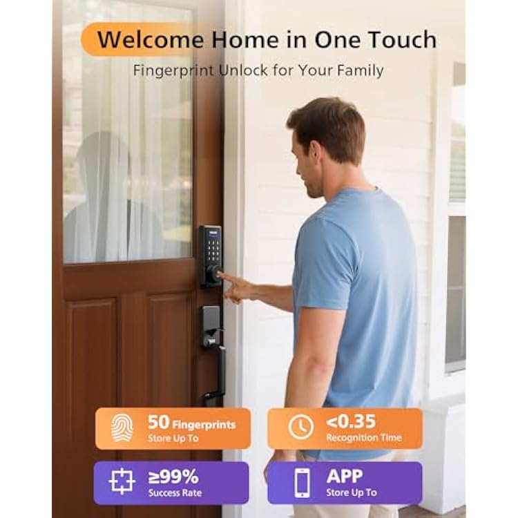Philips WiFi Smart Lock with Front Door Handle Set, Built-in WiFi, APP Remote & Voice Control, Fingerprint Keyless Entry Door Lock, Keypad Deadbolt Smart Locks for Front Door, Auto-Lock, Matte Black