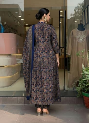 Image of ANNI Designer Women's Viscose Printed A-Line Kurta Set with Pant and Dupatta | Ethnic Wear Dress | V-Neck | 3 /4 Sleeve Indian Traditional Outfit for Women