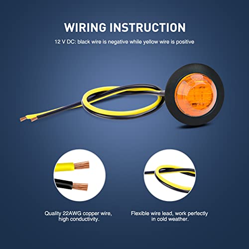 Image of Nilight 50 PCS 3 /4 inch Round Clearance LED Front Rear Side Marker Light | For Truck RV Car Bus Trailer Van Caravan Boat 12V Amber, Waterproof Safety Lamps
