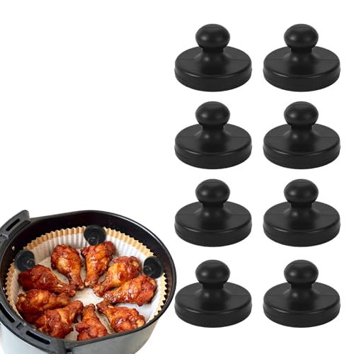 8pcs Silicone Air Fryer Parchment Paper Magnets Heat Resistant Kitchen Magnets Non-Slip Magnetic Clips Disposable Liner Holder for Airfryer Accessories to Prevent Paper Burning (Black)