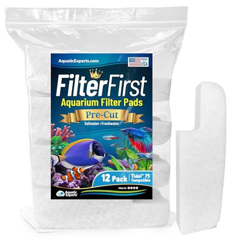 Image of Aquatic Experts Aquarium Filter Floss for Fish Tank Filters - FilterFirst Aquarium Filter Pad - Media for Crystal Clear Water, (12 Pack, Tidal 75 Compatible)