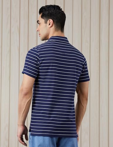 Image of Amazon Brand - Symbol Men's Cotton Rich Striper Polo Collar Striped Tshirts | Half Sleeves-Regular Fit (Available in Plus Sizes)