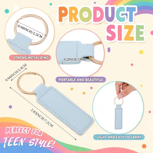 Image of Leather Key Fob Kit with Metal Rings, PU Leather Keychains Blank for Laser Engraving, DIY Craft Tools