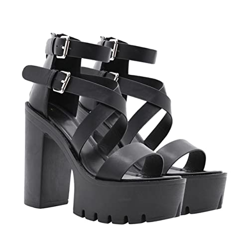 Talons d'été pour femmes au style gothique sandales plateforme anti-douleur pour marcher noir