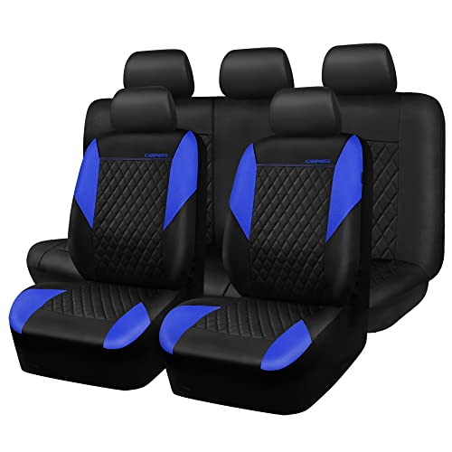 Image of CAR PASS Leather Seat Covers-Universal Quilting Car Seat Cover with 5mm Composite Sponge Inside,Airbag Compatible,Front and Rear Seat Covers for Most Sedan,SUV,Van,Truck(Full Set,Blue)