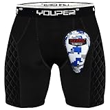Youper Youth Elite Padded Baseball Sliding Shorts w/Soft Athletic Cup (Black/White, Medium)
