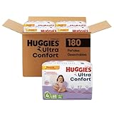 HUGGIES UltraConfort Pañal Desechable para Bebé, Etapa 4, Niña, Caja con 180 Piezas, Ideal para Bebés de 9 a 12 kg