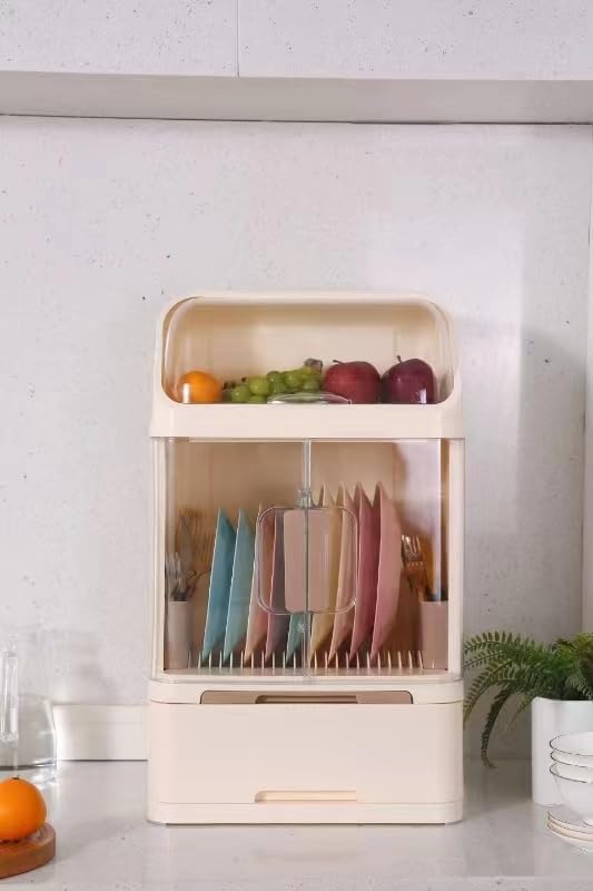 Multi lyer Storage Box Tableware Drainer Drain Box with Lid Kitchen Cutlery Rack Draining Bowl Rack Plastic Tableware Drainer Storage Box Dish Chopsticks Drying,Draining Bowl Rack Tableware