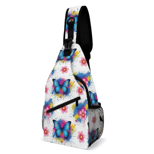 Sacoche bandoulière hommes femmes avec motif papillon bleu sport