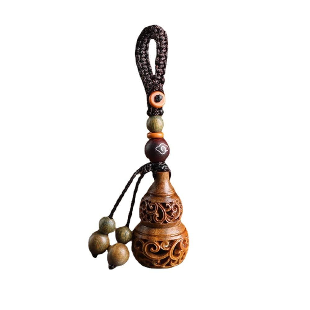 LKLNCXC Key Rings Car Peach Wood ，Green Sandalwood Small Gourd Keychain Decoration, Yellow