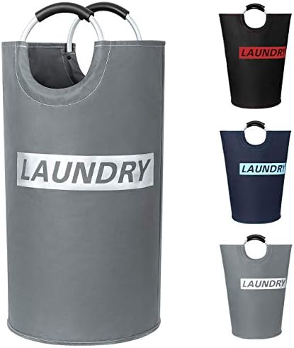 ZERO JET LAG 82L Large Laundry Basket Collapsible Fabric Laundry Hamper Bag Foldable Laundry Bag With Handles Waterproof Washing Clothes Bin Bag Dirty Cloth Storage Hamper Bag (Grey and Silver, L)