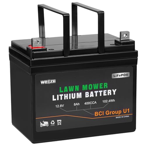 WEIZE 12.8V 8Ah Lithium Battery for Lawn Mower and Tractor 400CCA BCI Group U1 LiFePO4 Batteries Fits with John Deere Toro Cub Cadet and Craftsman