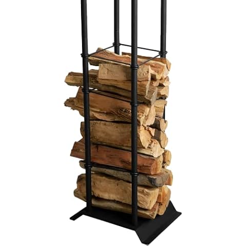 LEOPO Industrial Fireplace Log Holder Tower, Frame Indoor Outdoor Log Holder, Heavy Duty Wood Rack for Firewood Cover