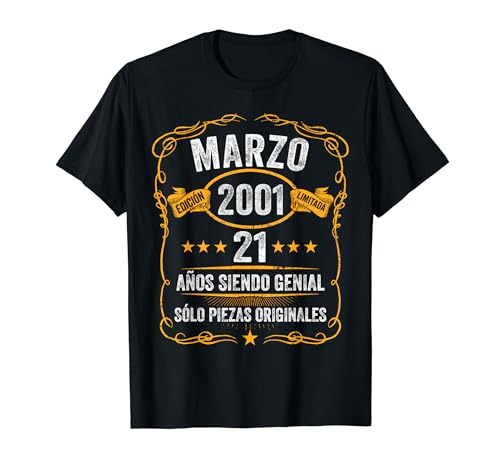 21 Años Cumpleaños Marzo 2001 Hombre Mujer Marzo 2001 21 Camiseta
