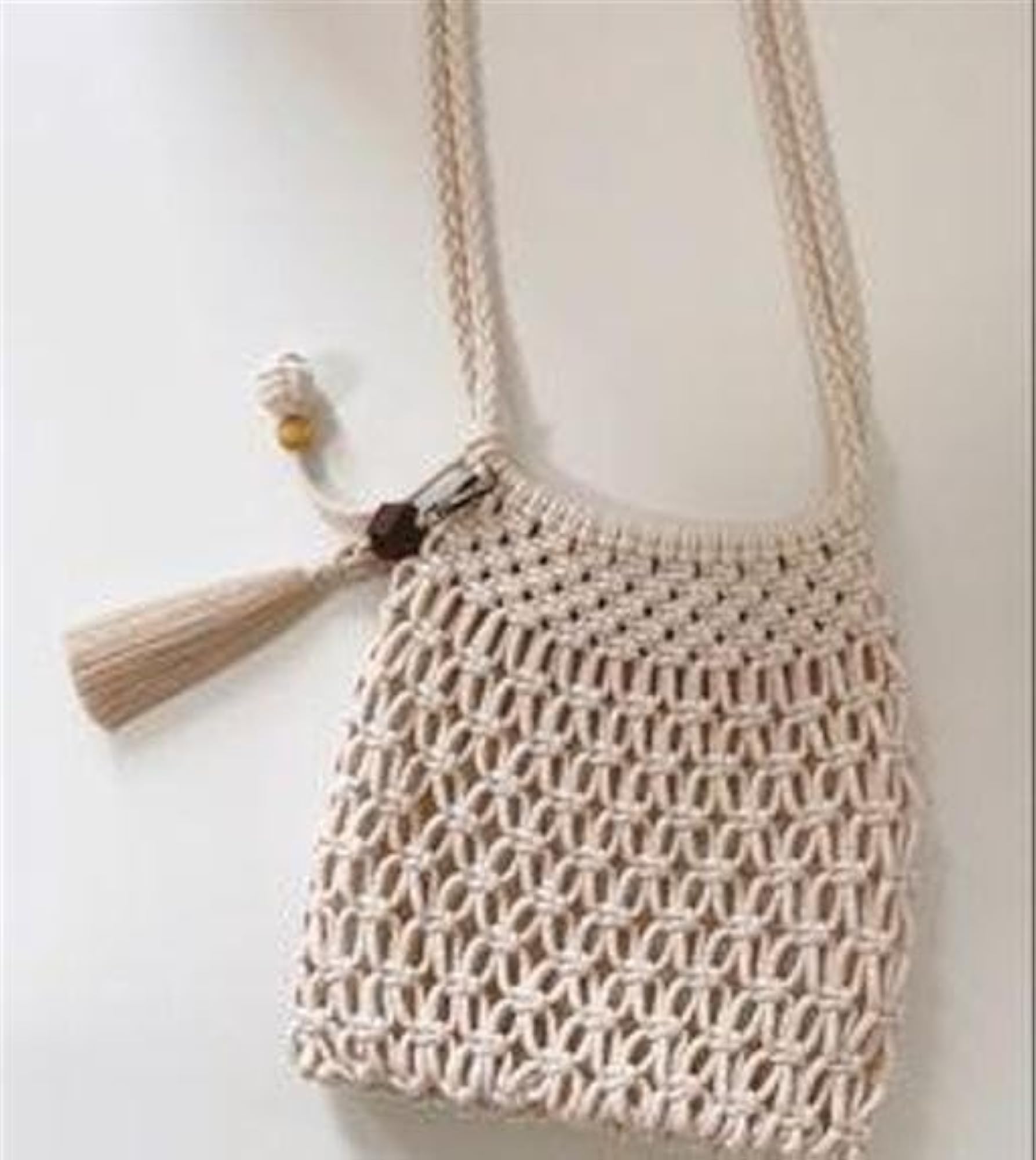 Macrame Handwoven Cotton Cord White Crossbody Tote