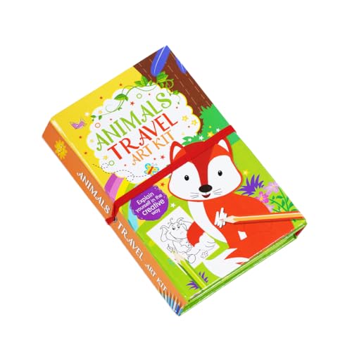 FIRSTJIGGLE First Jiggle Animal Travel Art Kit | 60-Page Portable Coloring Set for Kids 3+ | Includes 2 Coloring Pads & 12 Color Pencils | Fun Travel Activity for Road Trips & Flights