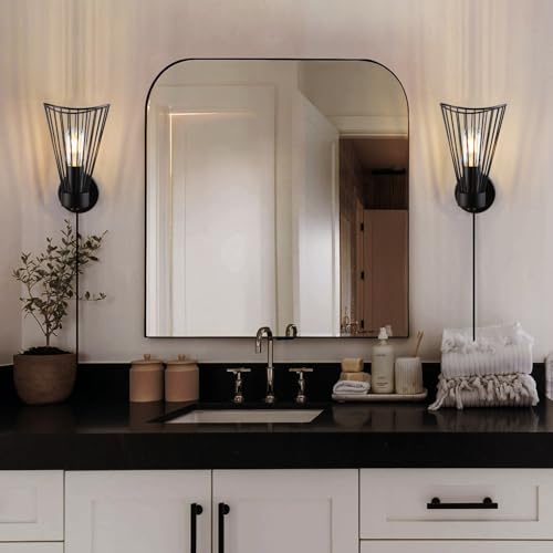 Image of Plug in Wall Sconce Indoor Large Modern Wall Sconces Farmhouse Wall Lamp with Plug in Cord Vintage Black Wall Lights with On /Off Switch Wall Light Fixture for Living Room Bedroom Rustic