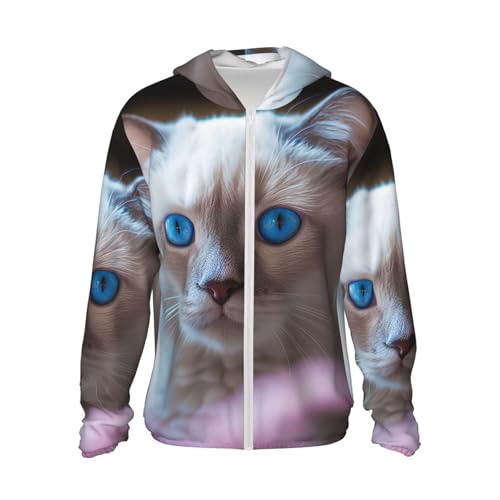 Veste UPF 50+ homme motif chat bleu à protection solaire intégrale et capuche active