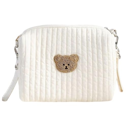 Saituo Home Bolso Carro Bebe de Pañales Portátiles, 25x17 x10CM, Pañaleras para Bebes con Cremallera, Bolso de Cambio, Mini Bolsas de Hombro, Diseño de Oso, Bolsa de Viaje Portátil para Madres (B)