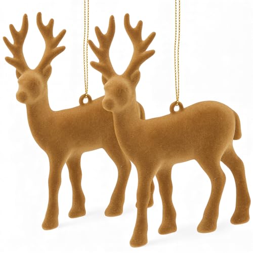 MIJOMA Dekoanhänger 2er Set Hirsch beflockt aus Kunststoff 13x10cm...