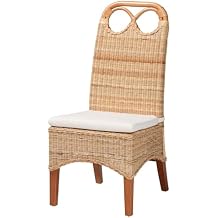 Bali & pari Dyna Natural Rattan Dining Chair - Handwoven Wicker Side Chair with Removable Cushion and Loop Backrest, Boho Coastal Seating for Dining Room or Kitchen