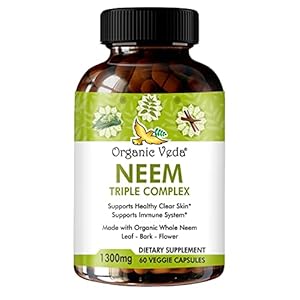 Organic Veda Neem Capsules Triple Complex – Max Strength Pure High-Potency Azadirachta Indica Capsule Made with Organic…
