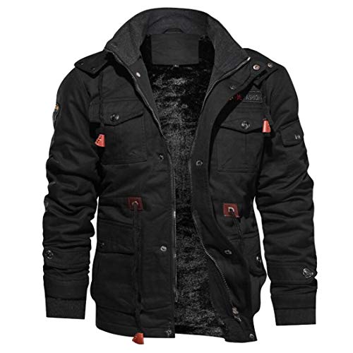 HZCX FASHION Men's Washed Cotton Fleece Lined Thick Winter Hooded Bomber Jackets