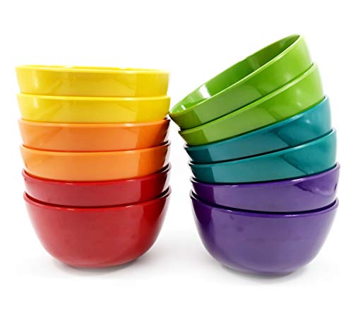 Holiday Deals 🛒 Melamine Bowls set of 12-28oz 6inch 100% Melamine Cereal/Soup/Salad Bowls, 6 Assorted Colors  Shatter-Proof and Chip-Resistant Dishwasher Safe, BPA Free