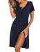 DLOREUK Women's Nightshirt, Short Sleeve Nightgown V Neck Button Down Pajama Dress (Blue-XL)