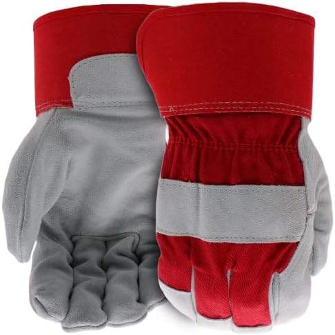 BOSS Men's Guard Split Cowhide Leather Palm Work Gloves, Safety Cuff, Leather Knuckle Strap, Wing Thumb, Abrasion Resistant, Red/Gray, X-Large (B71011-XL)