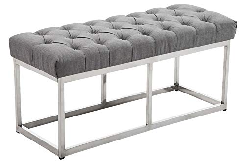 CLP Taburete Pie De Cama Amun Tapizado En Tela | Banco Recibidor Estilo Chesterfield | Banco De Salón con Base De Acero Inoxidable I Color: Gris, Ancho: 100 cm