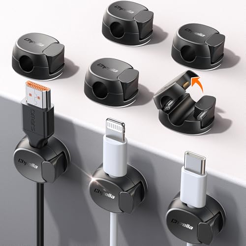 8Pack Cord Organizer [Dual Spring & Clasp, Max Secure] Cable Clips - Chfeila Cable Management, Adhesive Phone Charging Wire Holder for Nightstand/Wall, Home Office Desk Accessories Decor Essentials