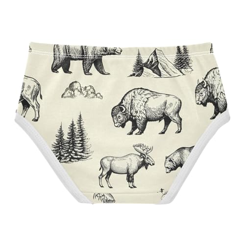 Girls Underwear Toddler 2t Cotton Girl Panties Cute Fun Briefs Kids Undies Vintage Wild Animals Bears Beige2