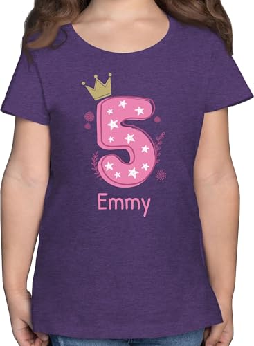 T-Shirt Mädchen - 5. Geburtstag - 5 mit Name - 116 (5/6 Jahre) - Lila...
