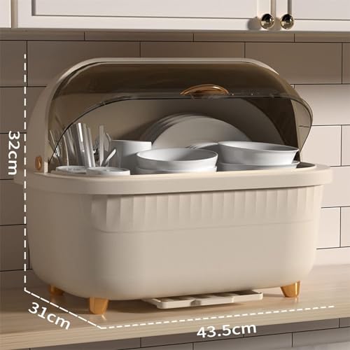 Image of Dustproof Lid Design Dish Storage Box Kitchen Dish Racks Dish Holder Covered Dish Rack Dish Drain Board Travel Bottle Drying Rack Dish Strainer