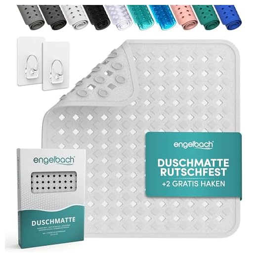 Engelbach® Duschmatte rutschfest 53x53cm inkl. 2 Haken - Antibakteriell & BPA-frei - Duscheinlage, Antirutschmatte - Waschmaschinen geeignet und schimmelresistent
