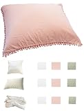 Meaning4 Queen Size Pillow Covers Cases Pillowcases with Poms Cotton Light Pink 20X30 Inches