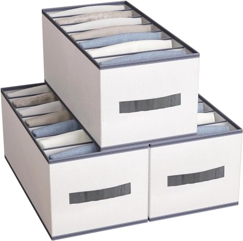 Image of Mulitple Compartments Foldable Jeans, T-Shirt, Pant Organizer; Clothing Storage Solution for Wardrobe Organization & Clothes Management (7 compartment (pack 0f 4), White)