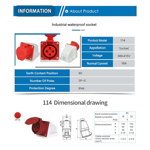 1PCS IP44 Waterproof Industrial Cable Connector - 16A 380V-415V Male Female Electrical Power Conditioning(314)