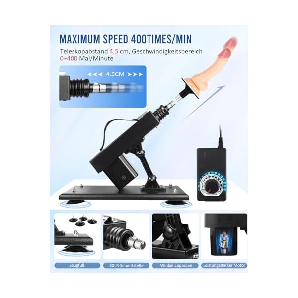 iKenmu Sex Maschine Fickle Maschine Männer Extrem Sex Spielzeug Fickmaschine Anal Dildo Sexmaschine Stoßfunktion Liebesmaschine Sexmaschine 3XLR mit 4"Saugnäpfe und 6*Zubehör Masturbations (Schwarz) – Bild 4