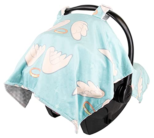 Image of Top Tots Deluxe Minky Baby Car Seat Cover - Angel Wings, 40 x 29 Inch White
