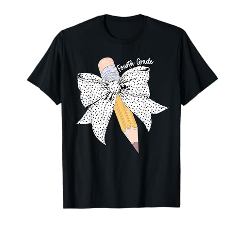 Back to School Fourth Grade Coquette Pencil Bow Women Girl T-Shirt