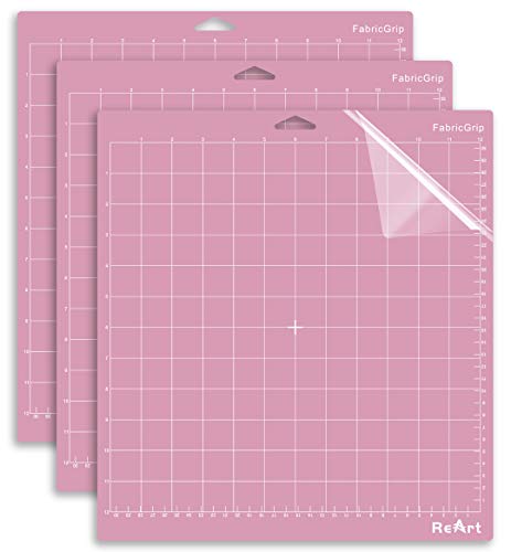 Reart FabricGrip Cutting Mat for Cricut Maker/Explore Air 2/Air/One(12x12 Inch, 3 Mats) Fabric Adhesive Sticky Green Quilting Cricket Cutting Mats Replacement Accessories for Cricut