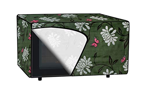 Image of The Furnishing Tree microwave oven cover compatible for IFB 23 Liters Convection 23BC4, Waterproof, Dustproof, Wipeable, Cover Size In CM: (50.8x43.2x35.6), Petals Pattern Green