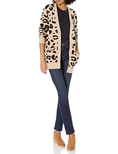 Daily Ritual Women's Ultra-Soft Leopard Jacquard Cardigan Sweater, Camel, Leopard Print, X-Small #TOP3